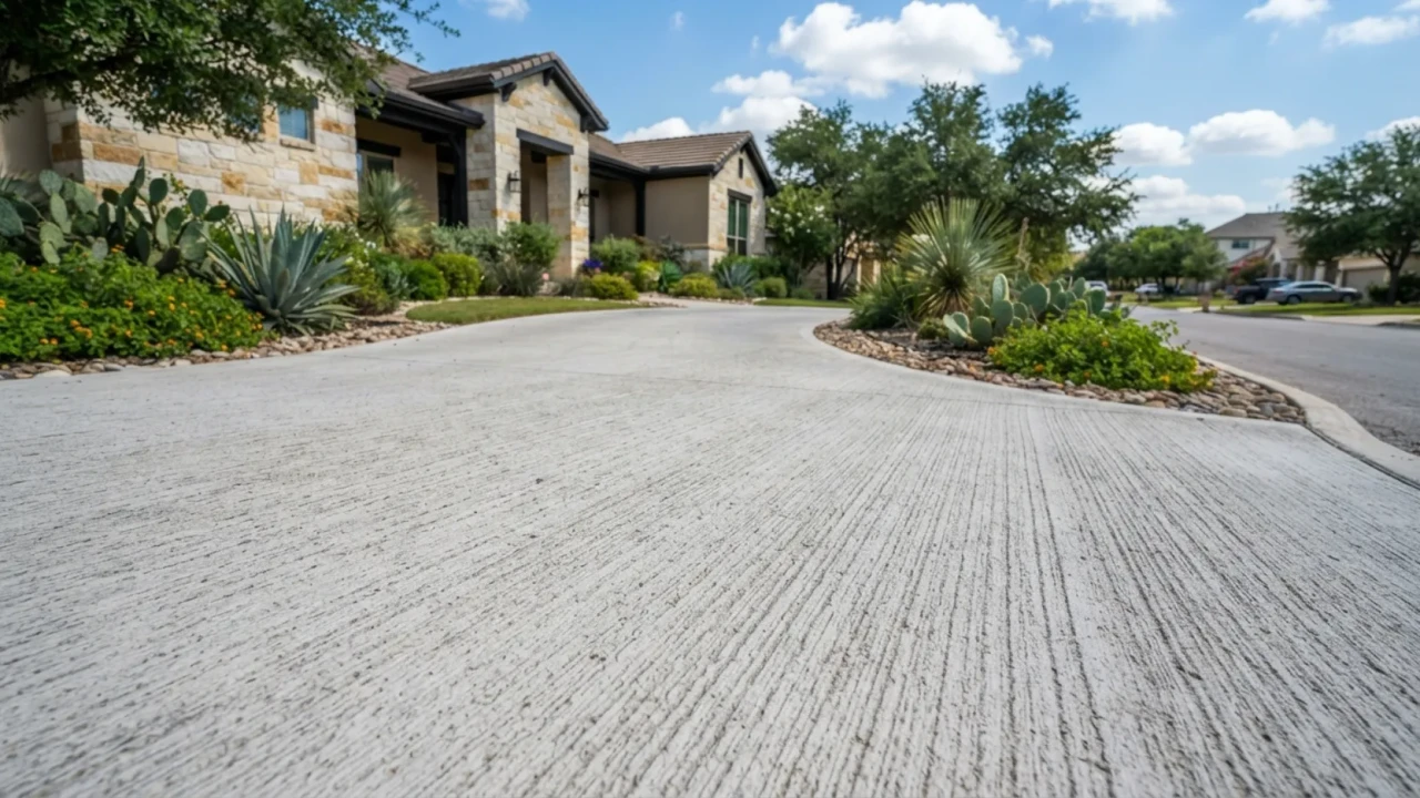 Broom finish concrete driveway texture in San Antonio