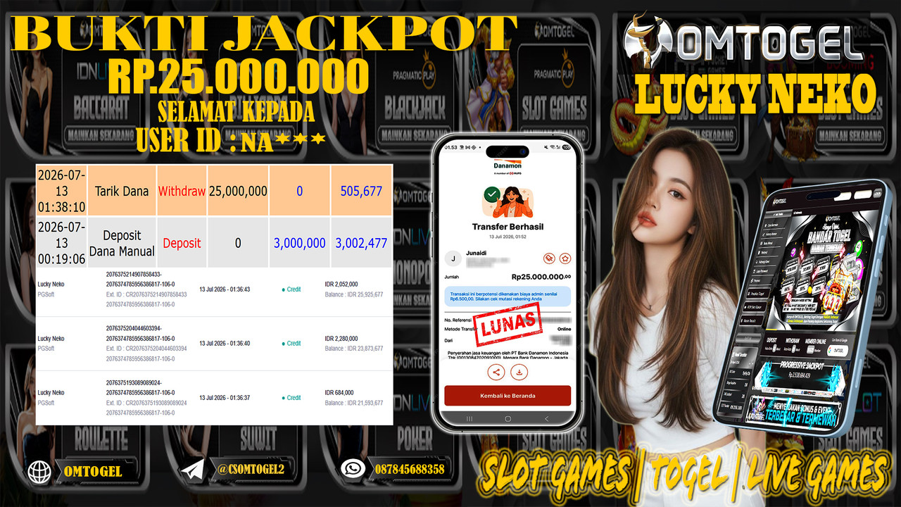 OMTOGEL JACKPOT PGSOFT LUCKY NEKO , Rp.25.000.000,- DIBAYAR LUNAS