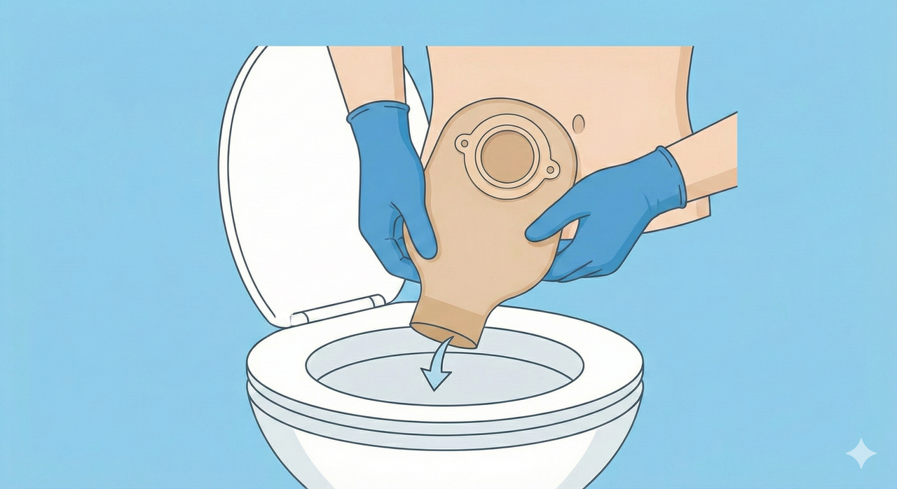 first step in changing an ostomy pouch