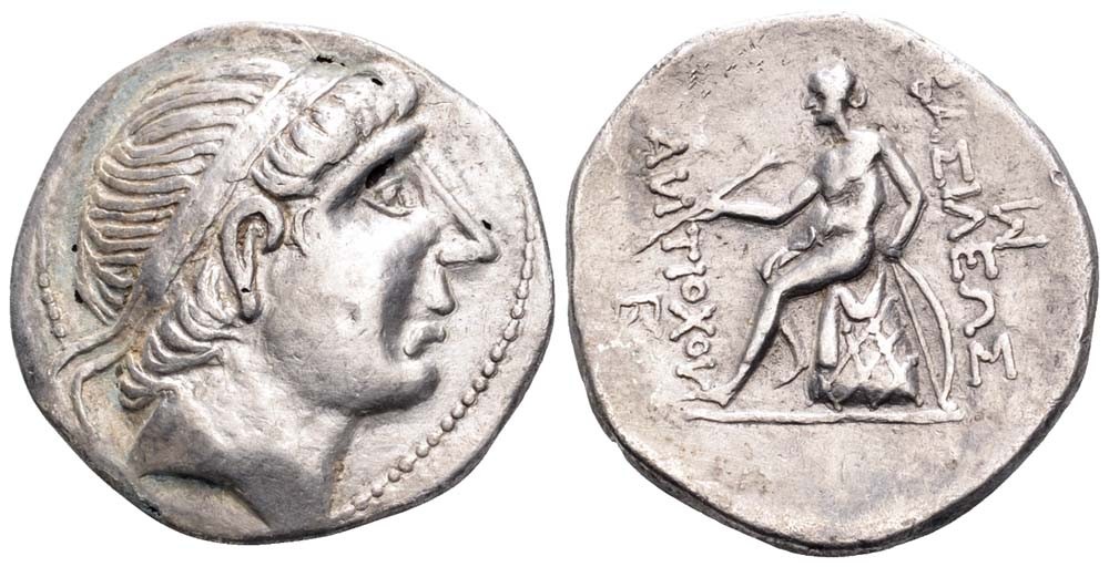 Tetradracma ático. Antíoco II Theos. Seleucia del Tigris (Irak). 261-246 a.C. Forrado-y-hecho-en-el-este-de-Asia-Menor-o-Siria-a-mediados-del-siglo-III-a-C