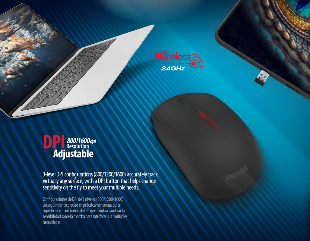 Detalle del nano receptor USB que proporciona la conexión inalámbrica.