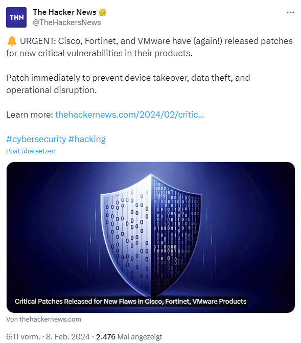 Sicherheitsupdates von Cisco, Fortinet, VMware Sicherheitsupdates von Cisco, Fortinet, VMware
