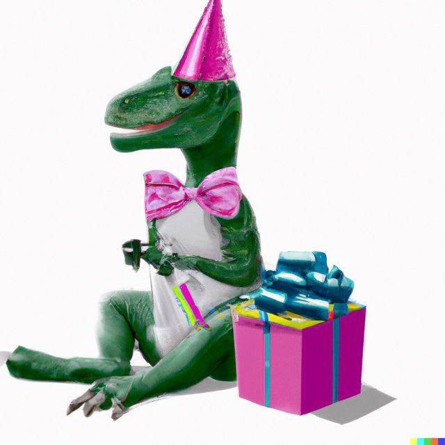 DALL·E 2023-01-31 12.27.02 - ein hellgrüner Baby digital art T-Rex mit über großem Kopf und rosa h