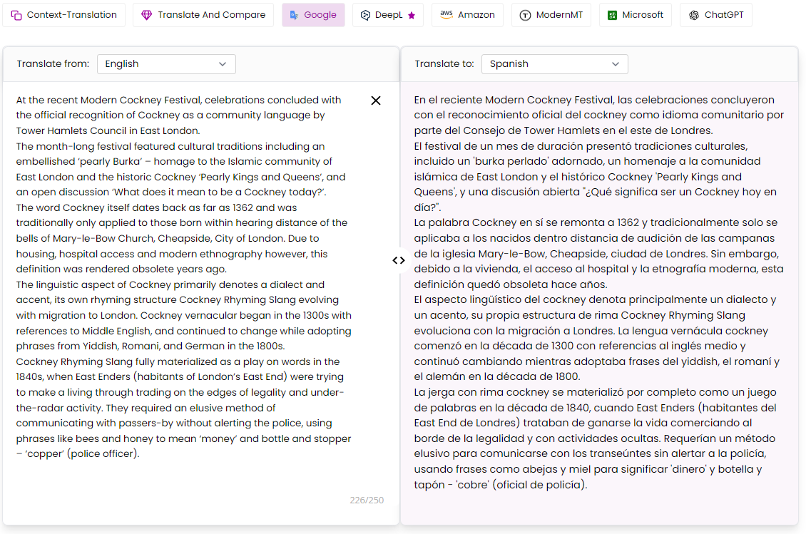 English to Spanish Translation of Google