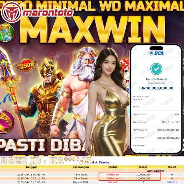 Bukti Kemenangan Member Marontoto Sebesar 10,000,000 JuTa