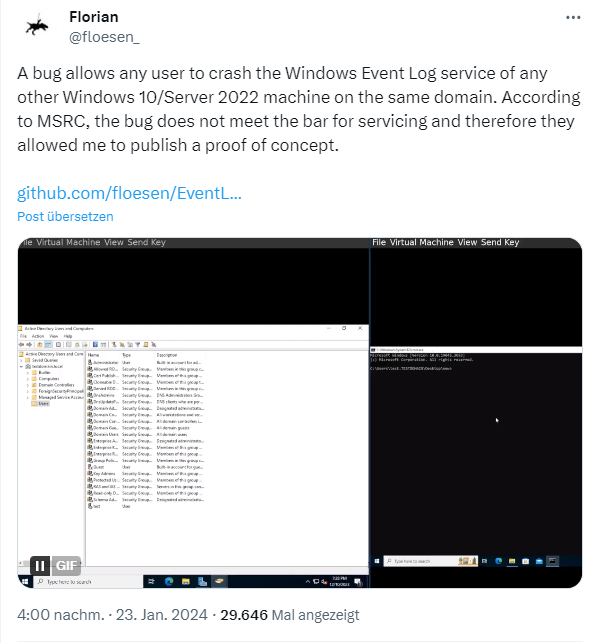 Windows "EventLogCrasher"
