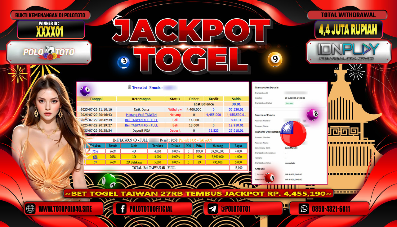 POLOTOTO JACKPOT TOGEL POOL TAIWAN Rp.4.400.000,- LUNAS