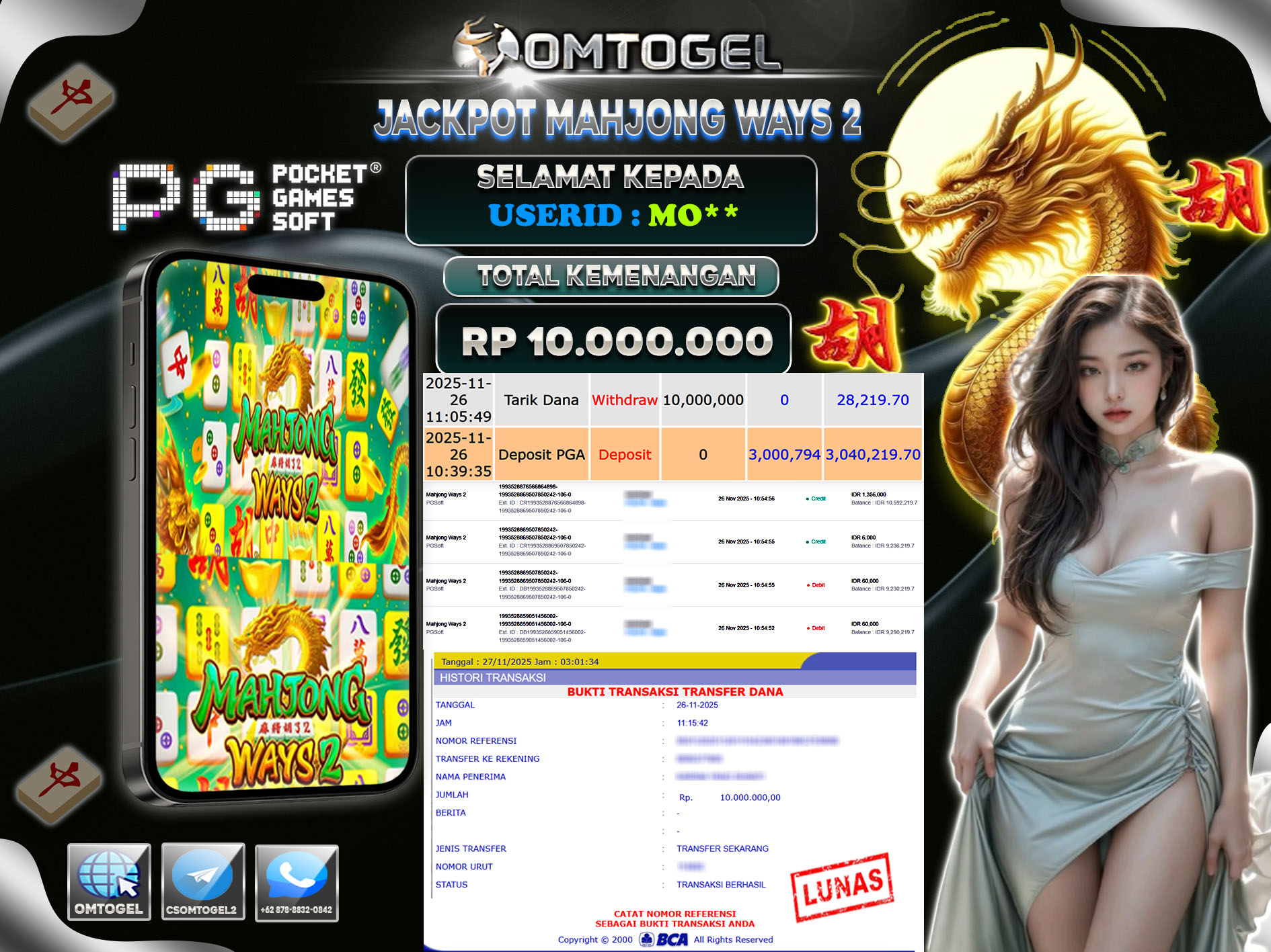 OMTOGEL JACKPOT PGSOFT MAHJONG WAYS 2 ,10 JUTA DI BAYAR LUNAS ,-
