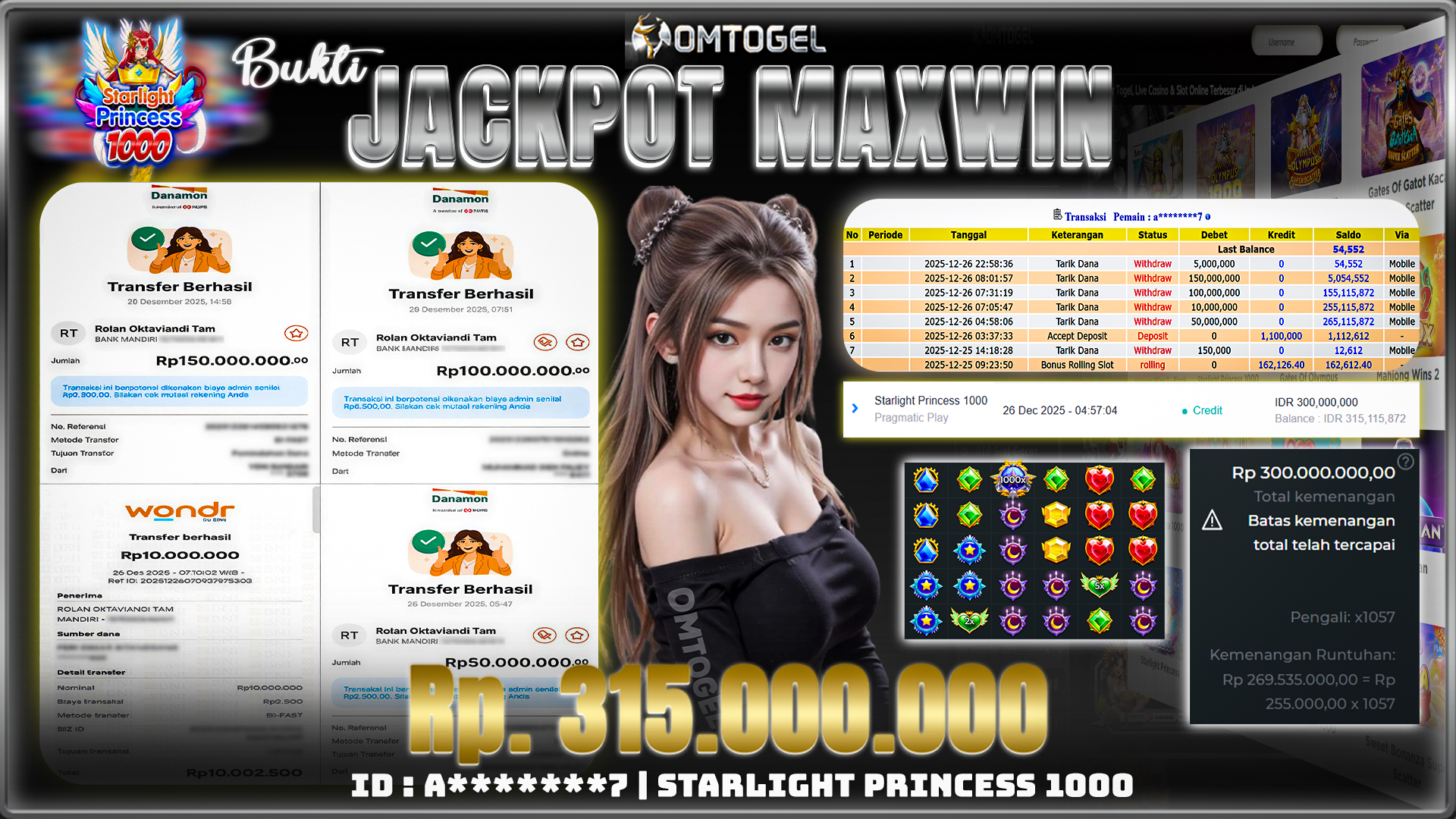 OMTOGEL JACKPOT PRAGMATIC PLAY STARLIGHT PRINCESS 1000 ,315 JUTA DI BAYAR LUNAS ,-