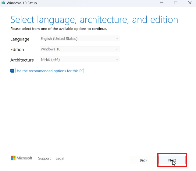Select language architecture and edition