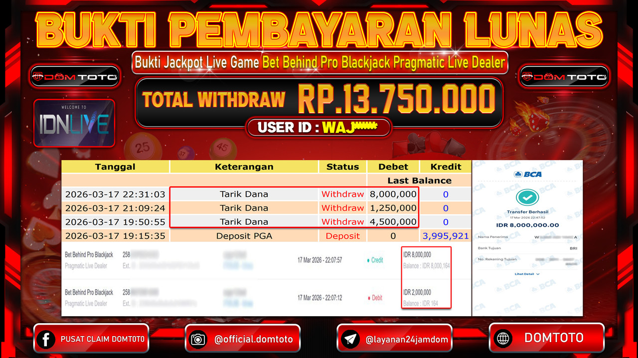 JACKPOT LIVEGAMES Bet Behind Pro Blackjack Pragmatic Live dealer 17 MARET 2026