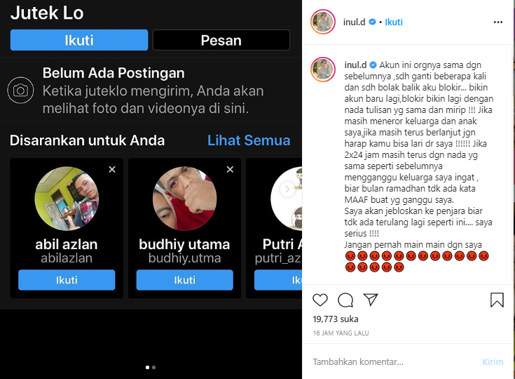 Teror kepada keluarga Inul Daratista