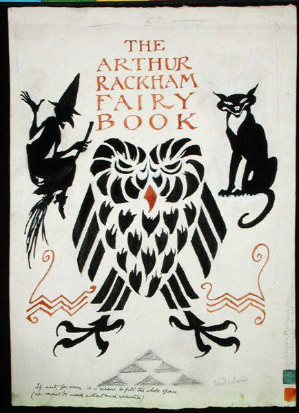 Arthur-Rackham-An-Owl-a-Witch-and-her-Cat-front-cover-for-The-Arthur-Rackham-Fairy-Book-publish