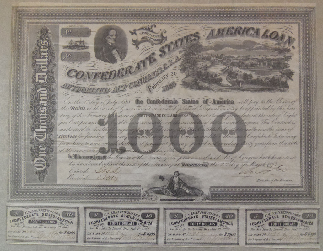 Bono de guerra de los Estados Confederados de América (CFS) de 1000 Dólares. Richmond (Virginia). 2 de Marzo de 1863. IMGP4094