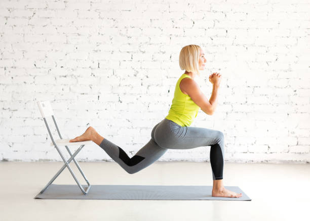 Chair Lunges using chair for balance