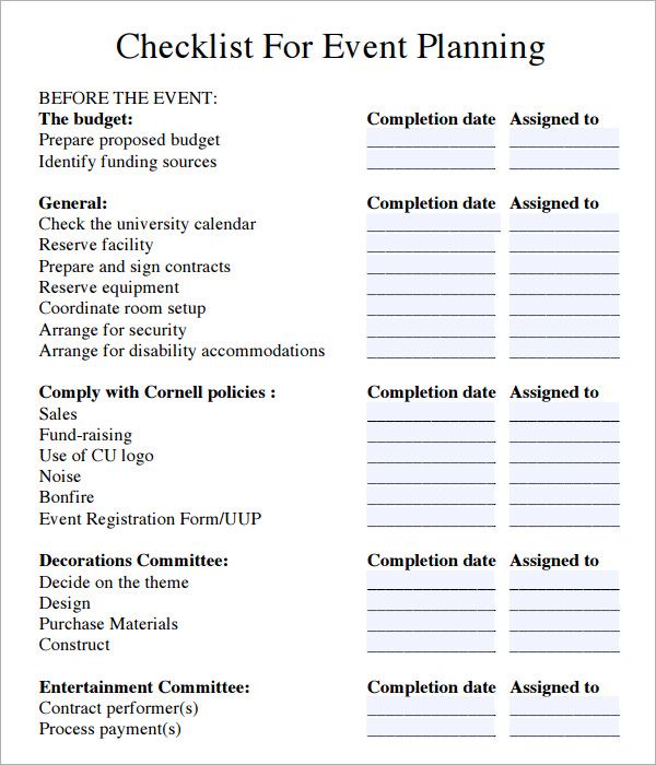 Event Planning Checklist - Logistics, Center for Campus Life Event Planning Checklist - Logistics, Center for Campus Life