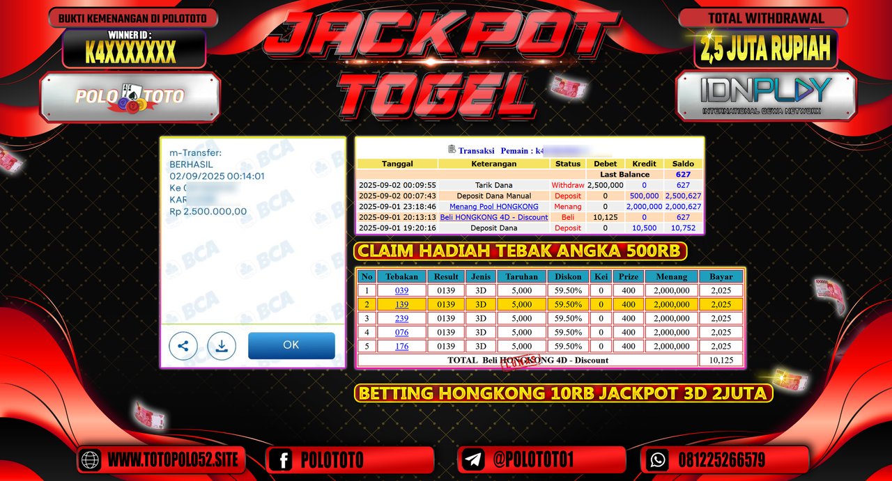 POLOTOTO JACKPOT TOGEL HONGKONG LOTTO Rp.2.500.000,-