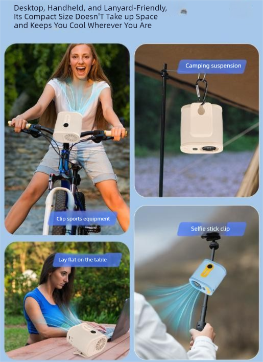 Blue High-Speed Mini Clip Fan with 360° Rotation – Portable, Rechargeable & Multi-Functional Cooling Solution