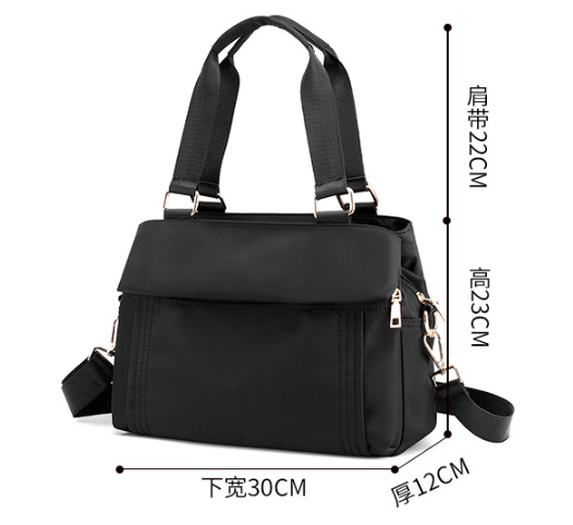 Black Women's Large Capacity Water-Resistant Nylon Handbag Multi-Compartment Crossbody Shoulder Bag for Work Travel and Daily Use 30cm