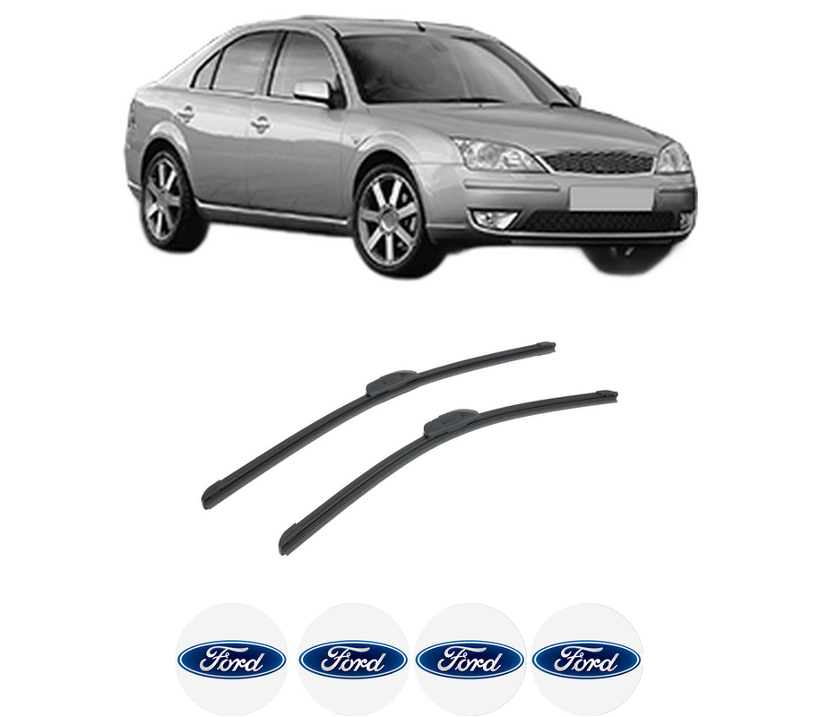 Set stergatoare auto FORD MONDEO III (B5Y) din 2000-2007, pentru parbriz auto, 2 bucati, Bosch Aerotwin Retrofit, din cauciuc siliconat rezistent, 4 Stickere Auto FORD