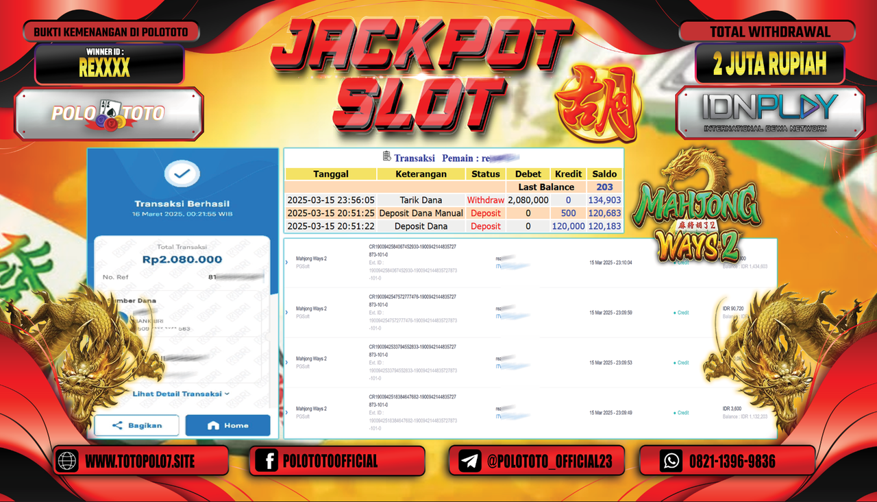 POLOTOTO JACKPOT SLOT MAHJONG WAYS 2 Rp.2.080.000,-