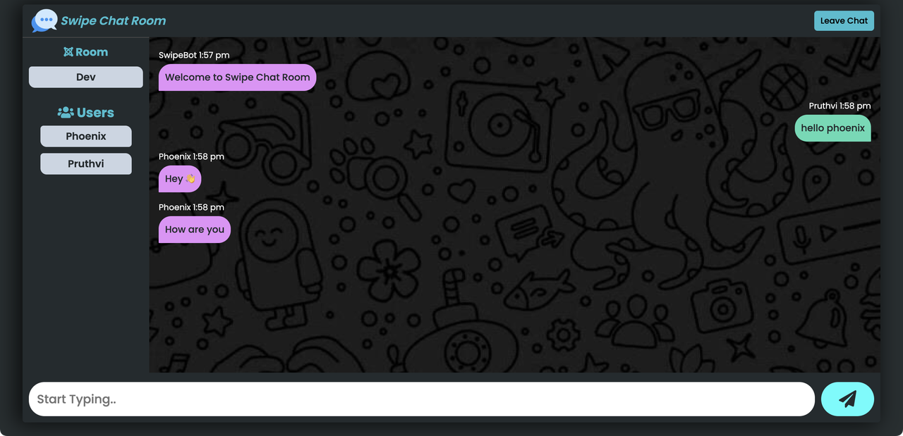 swipe chat room chat msg