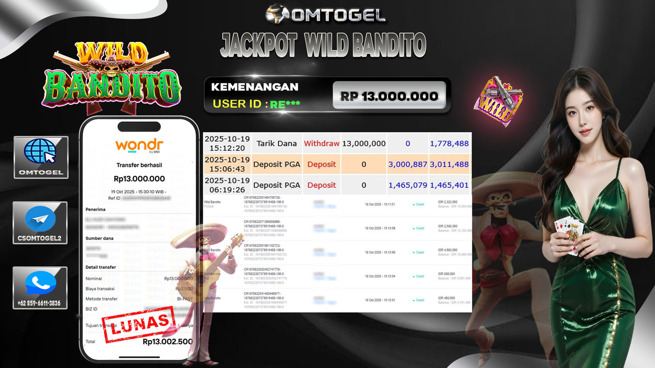OMTOGEL JACKPOT PGSOFT WILD BANDITO 13 JUTA DI BAYAR LUNAS ,-