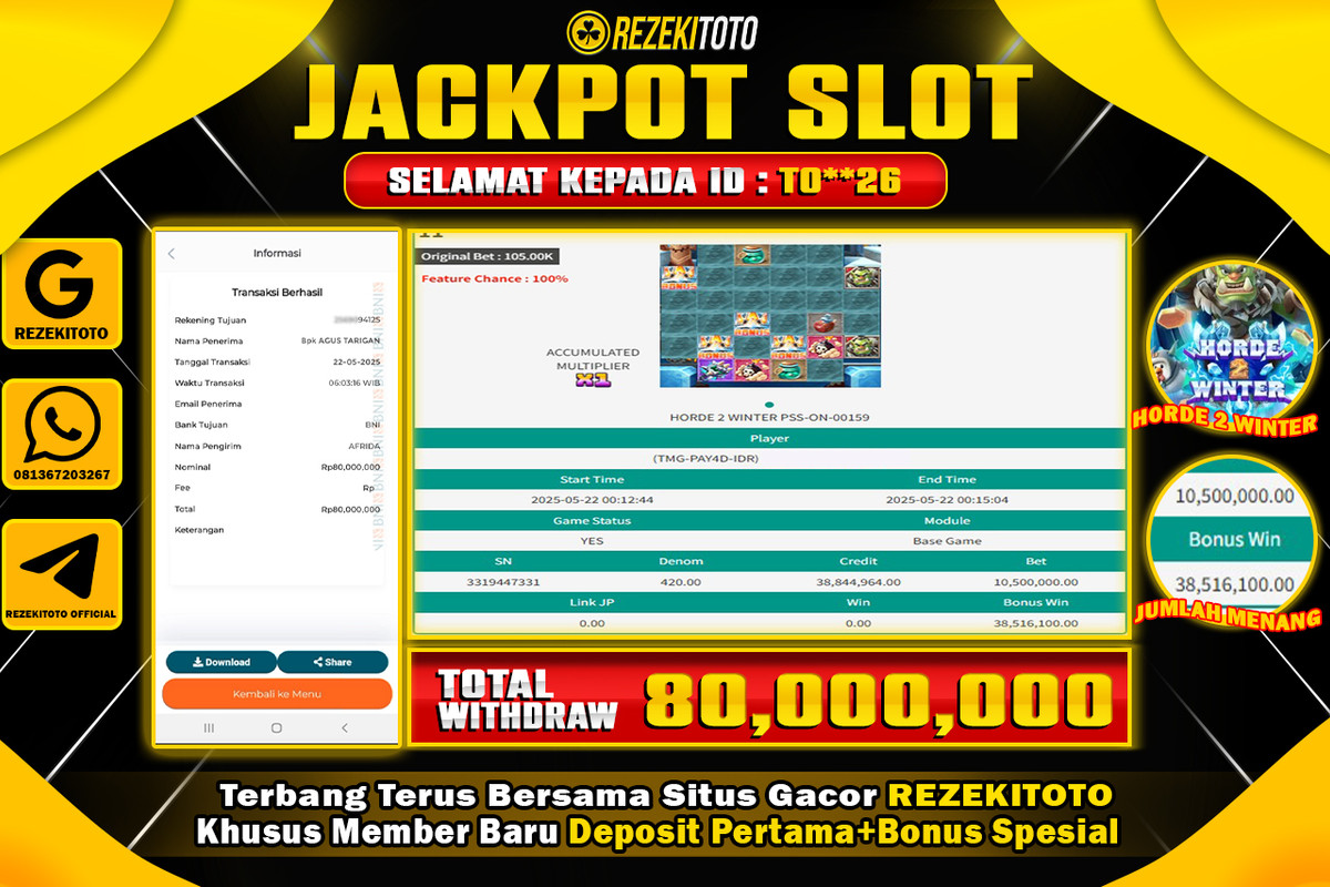 BUKTI KEMENANGAN 22 MAY 2025 HORDE 2 WINTER WD 80 JUTA 