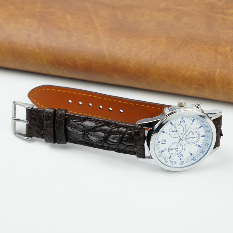 かく専用 Brown Crocodile Hornback Leather Watch Band Real Watch Strap Men