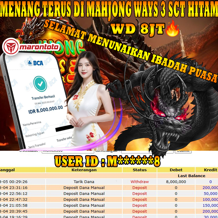 Bukti Kemenangan Member Marontoto Sebesar 8,000,000 JuTa