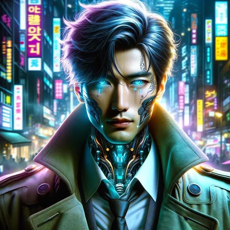 DALL·E 2024-04-22 00.59.28 - Create a cyberpunk, 'Blade Runner'-inspired character with an anime aes