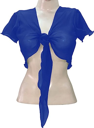 Women's Chiffon Choli Blouse Short Sleeve Tie Crop Top Shrug Belly Dance Gypsy - Bild 45 von 63
