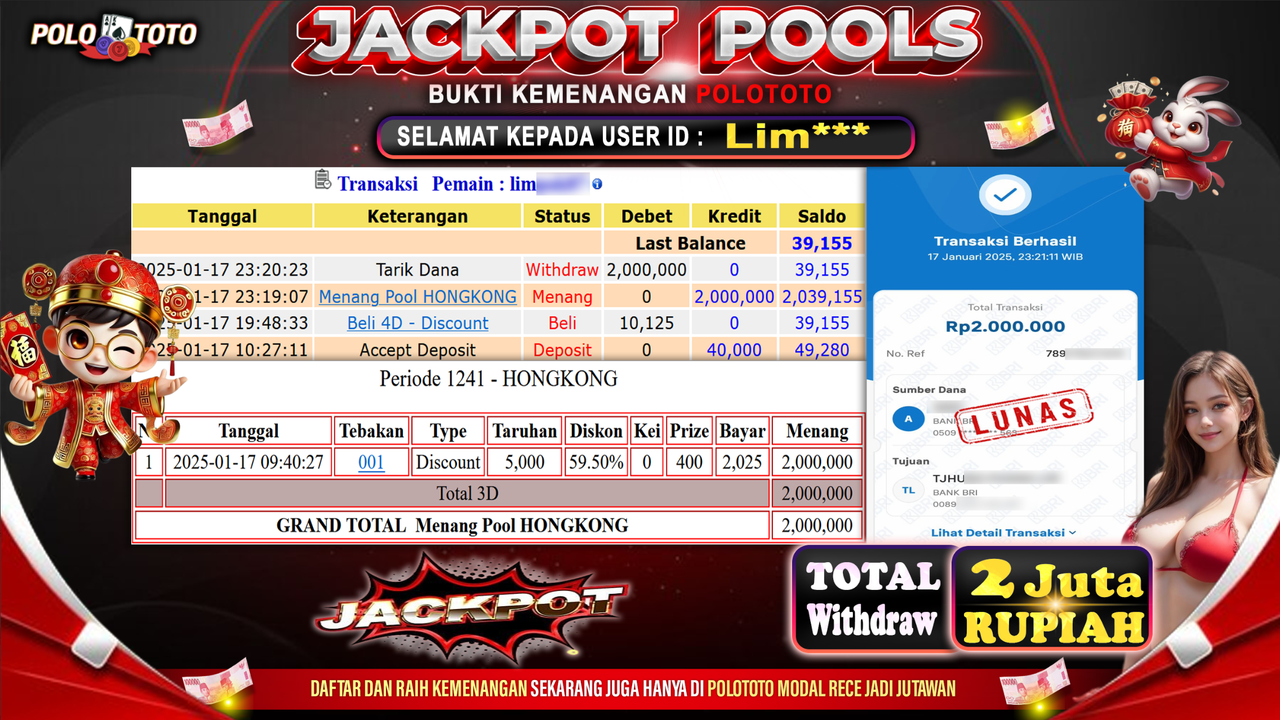 POLOTOTO JACKPOT TOGEL PASARAN HONGKONG Rp.2,000.000,-