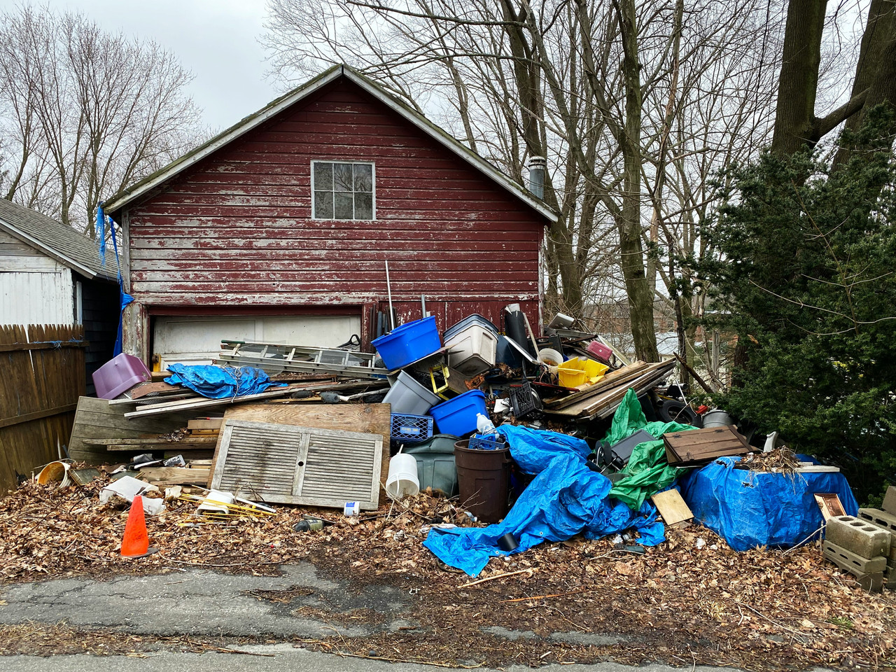 Workers hauling construction waste after renovation