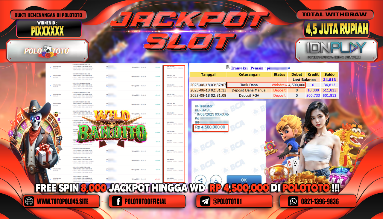 POLOTOTO JACKPOT SLOT WILD BANDITO Rp.4.500.000,-