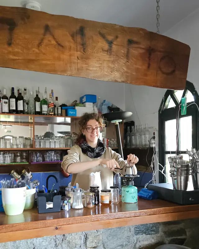 Ioanna making a coffee