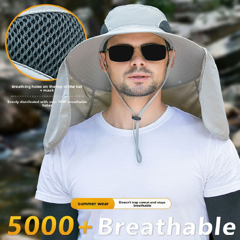 Dark grey UPF 50+ Sun Protection Fishing Hat Wide Brim Neck Flap Quick Dry Bucket Hat for Outdoor Hiking and Gardening