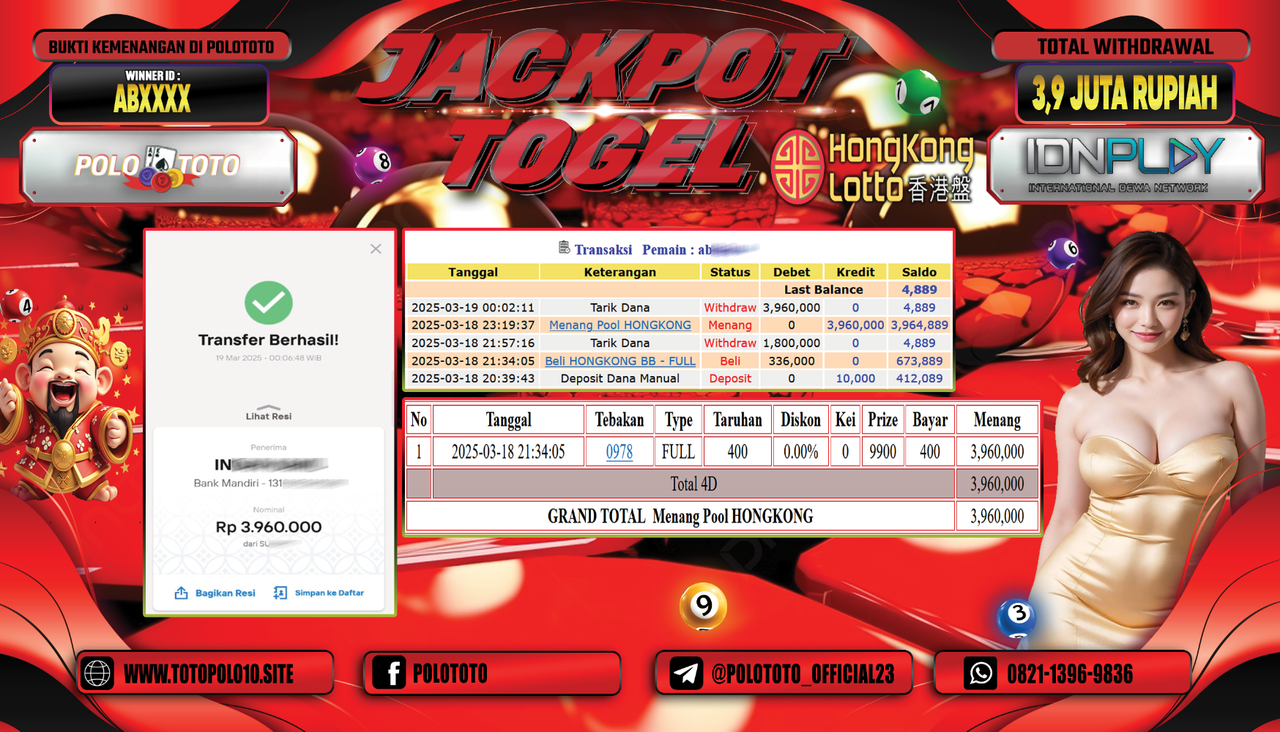 POLOTOTO JACKPOT TOGEL PASARAN HONGKONG Rp.3.960.000,- 