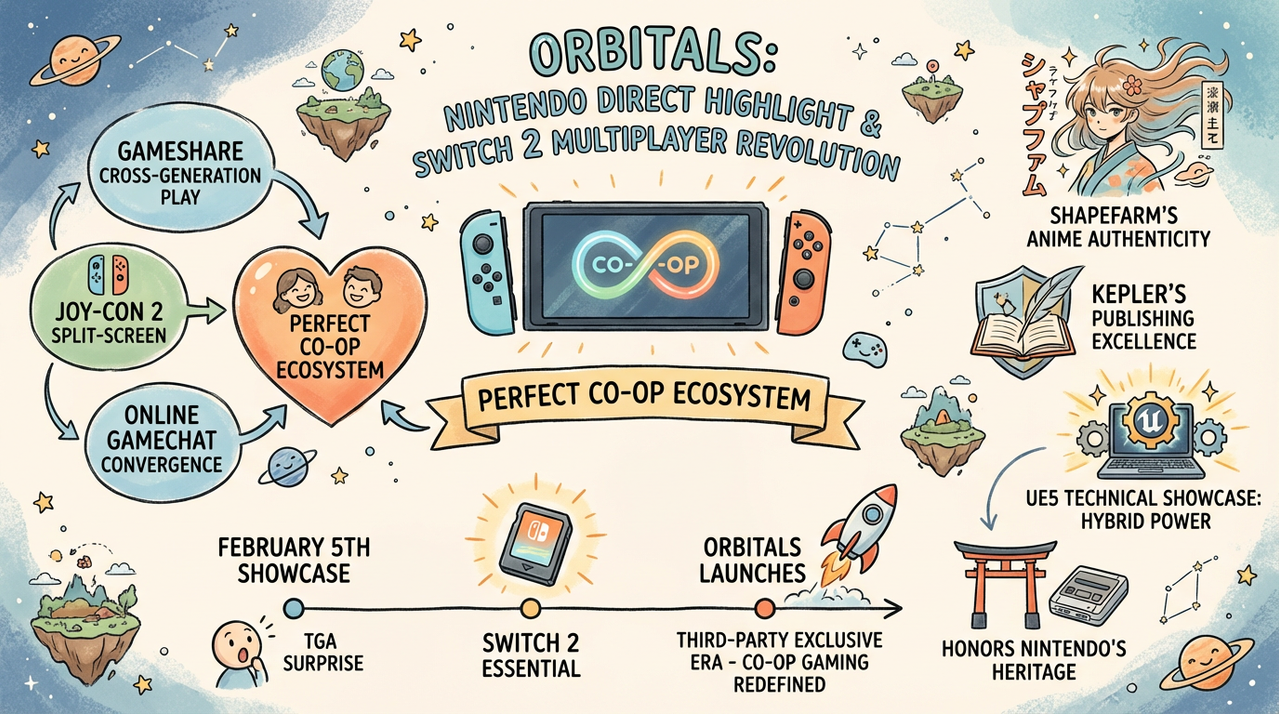 Orbitals Confirmed for February 5th Nintendo Direct - Switch 2's Anime Co-op Gem Returns 1 Nintendo Switch 2 console running anime-style space adventure game