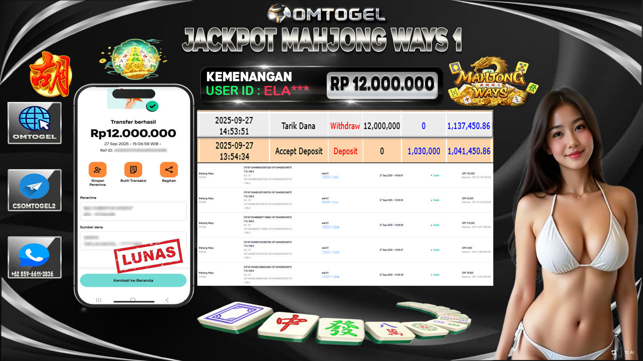 OMTOGEL JACKPOT PGSOFT MAHJONG WAYS 12 JUTA DI BAYAR LUNAS ,-