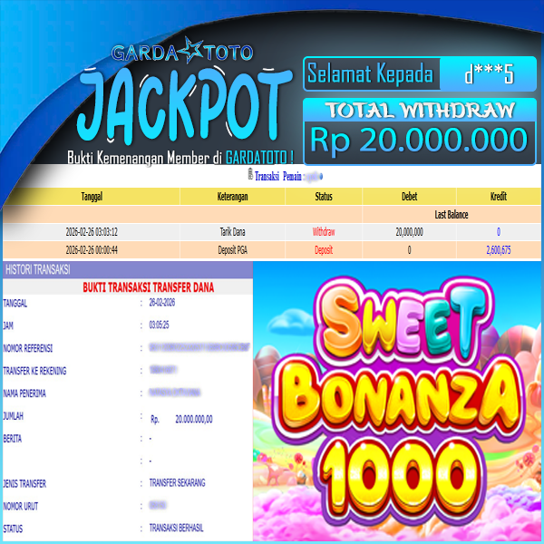 JACKPOT DI PERMAINAN SLOT SWEET BONANZA 1000 WD Rp20.000.000,- DIBAYAR LUNAS GARDATOTO MANTAP!