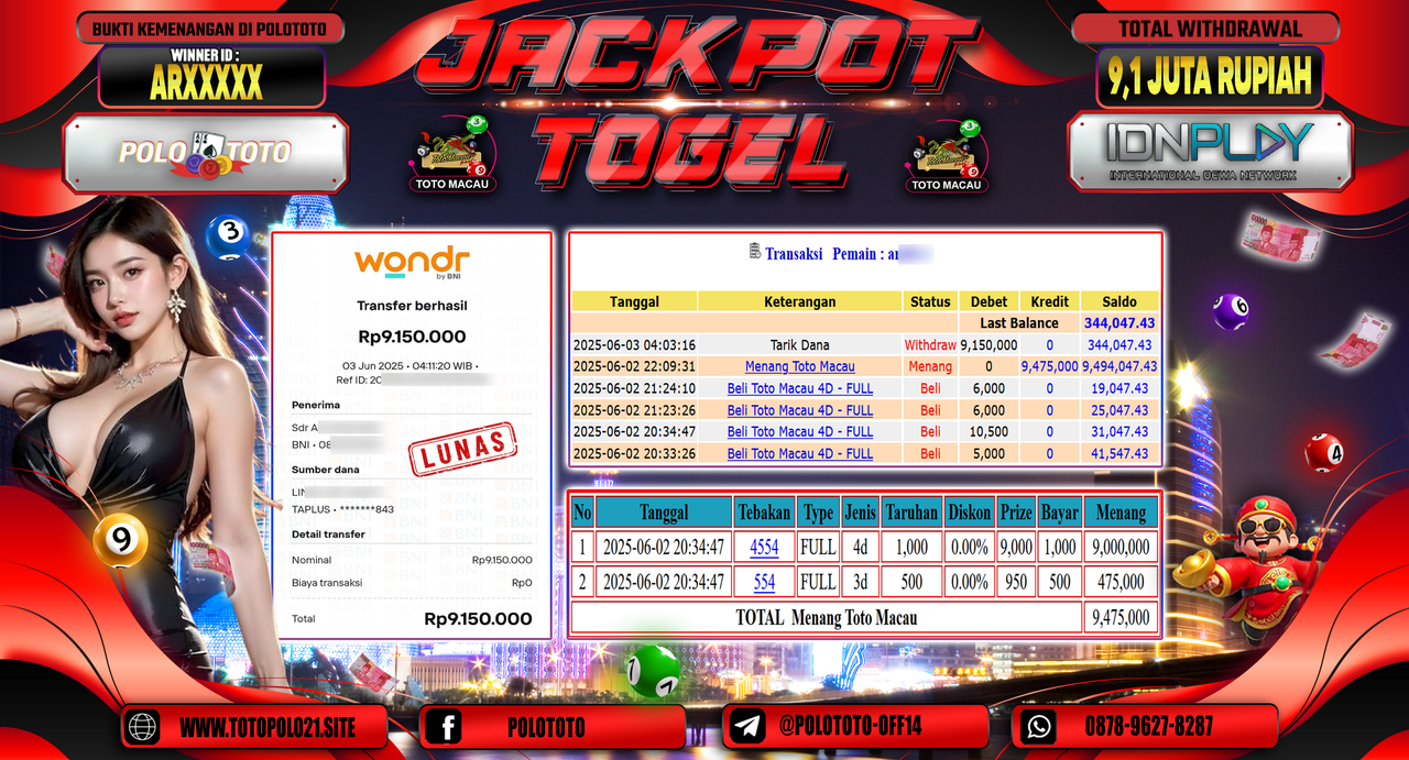POLOTOTO JACKPOT TOGEL TOTO MACAU Rp.9.150.000,-