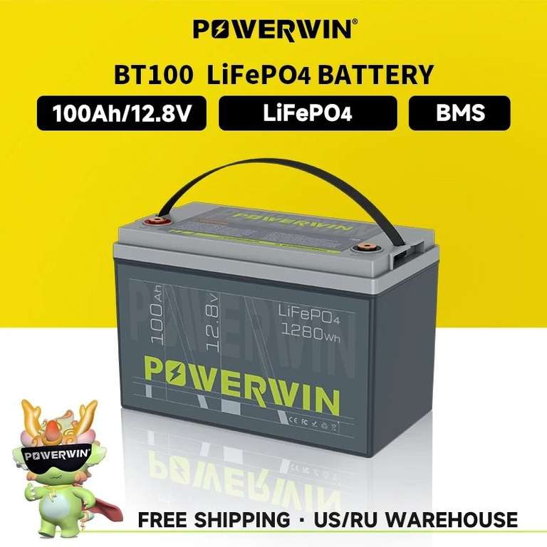 AliExpress: Batería POWERWIN BT100 12.8V 100Ah 1280Wh LiFePO4 ( Enviada desde Mexico) 
