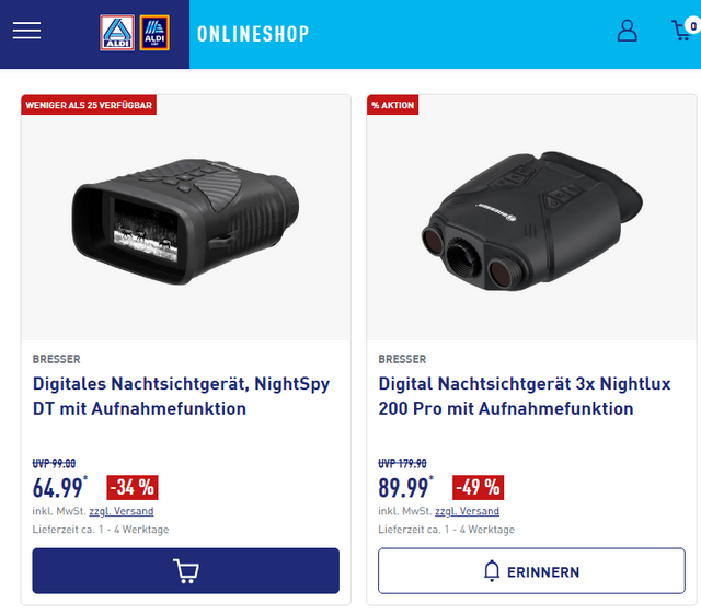 ALDI Nachtsicht-Ferngläser von Bresser