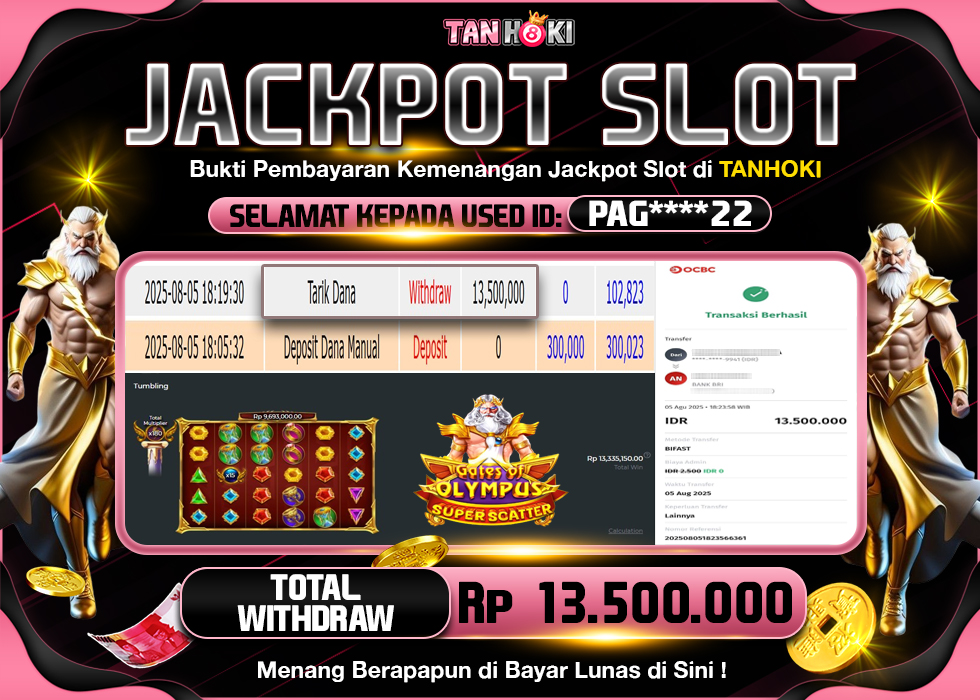 TANHOKI JACKPOT SLOT GATES OF OLYMPUS SUPER SCATTER  Rp.13.500.000,- LUNAS