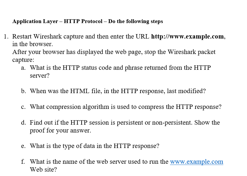 Solved Application Layer - HTTP Protocol Do the following | Chegg.com