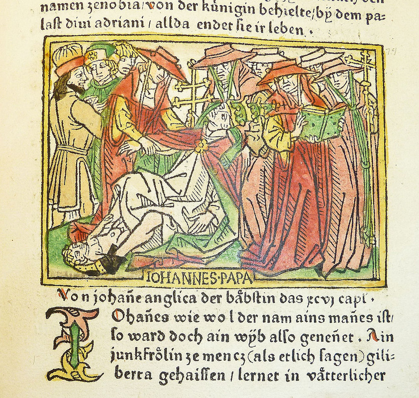 Porođaj pape Jovane. Drvorez iz nemačkog prevoda knjige "De mulieribus claris" ca. 1474 (Britanski muzej)/wikimedia commons