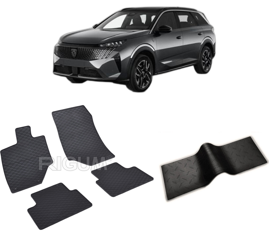 Set covorase auto PEUGEOT 5008 HYBRID din 2024-PREZENT, cu covoras tunel median, CAROSERIE SUV, Presuri cauciuc 100%, compatibil cu autoturismul PEUGEOT 5008 HYBRID, Rigum