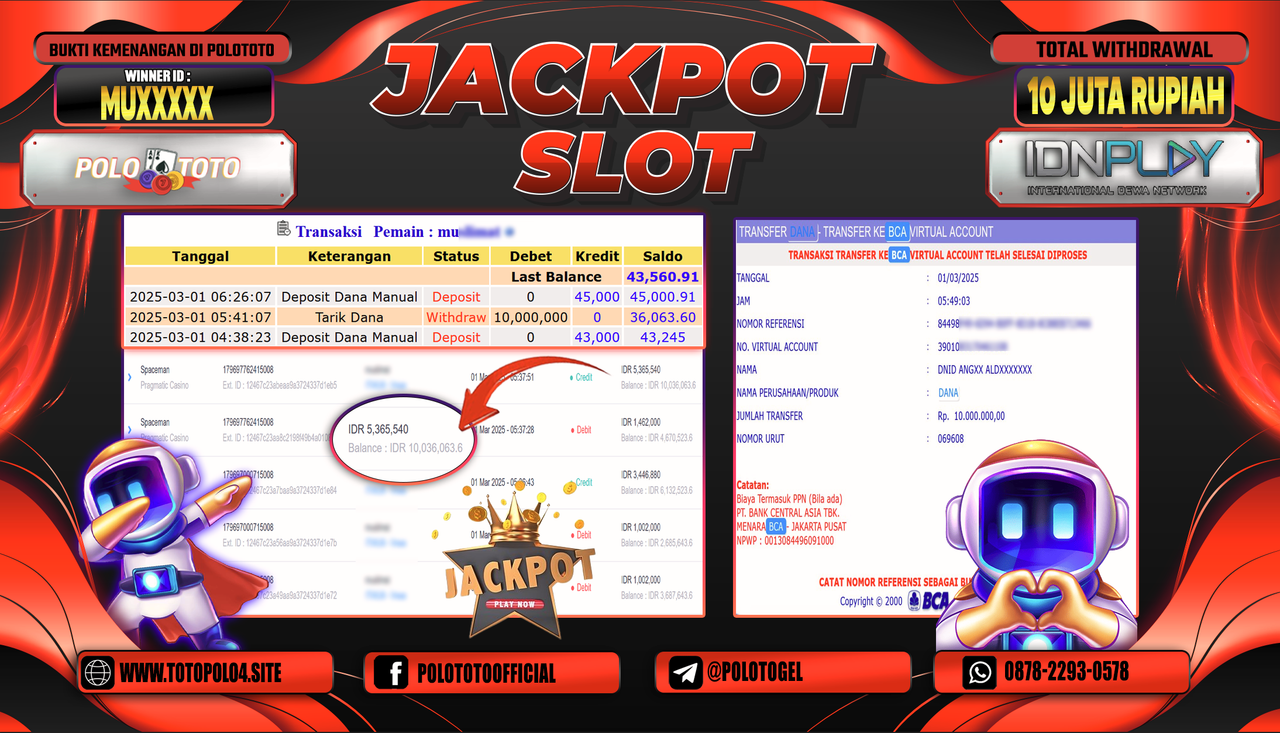 POLOTOTO JACKPOT SLOT SPACEMAN Rp.10.000.000,-