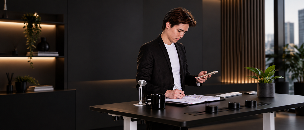 Profesional trabajando en un escritorio Smart Desk